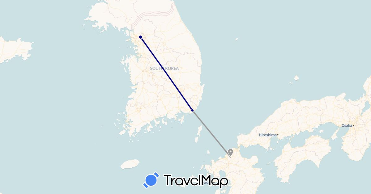 TravelMap itinerary: driving, plane in Japan, South Korea (Asia)